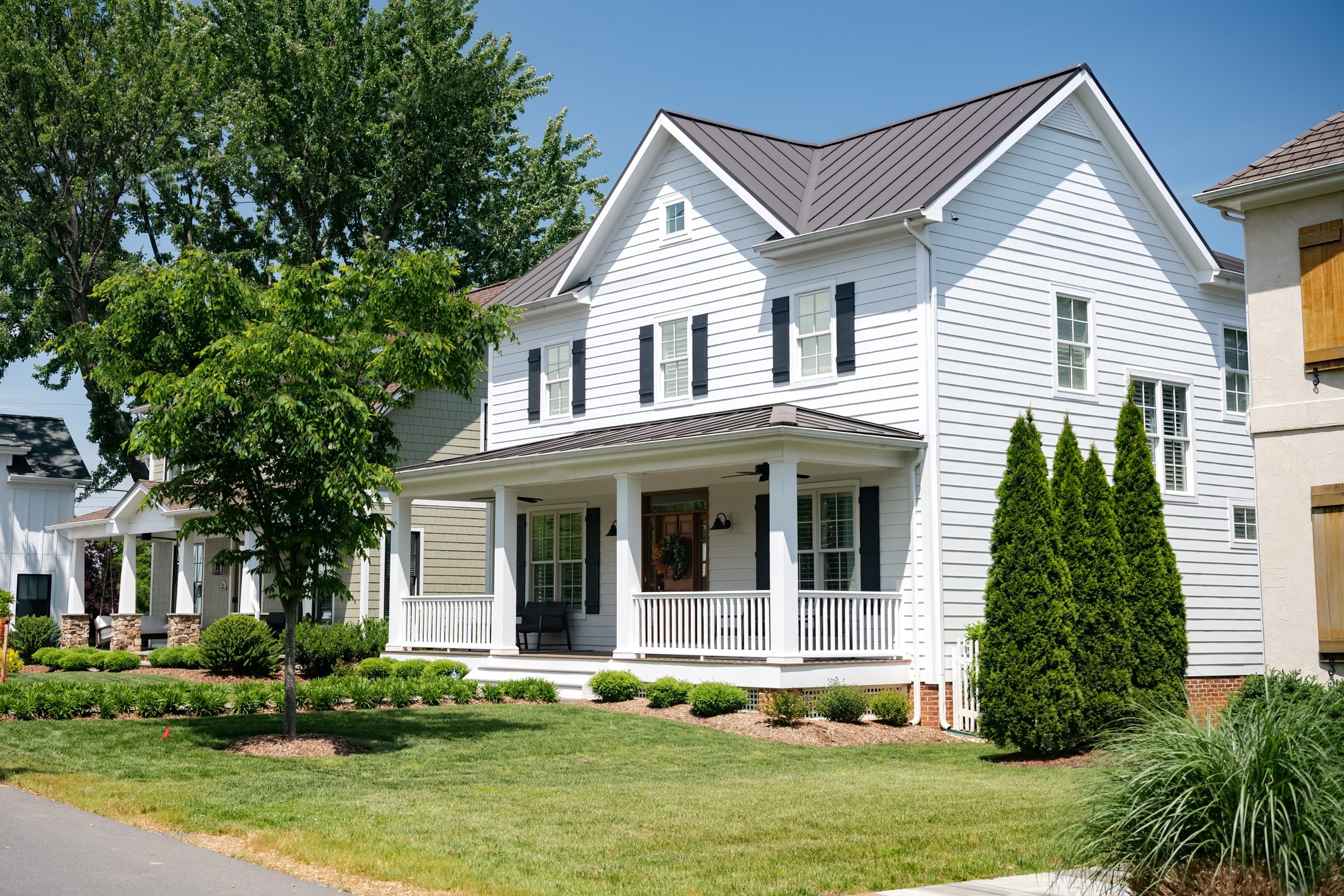 Average American residential home. Traditional American-style home with beautiful landscaping.
